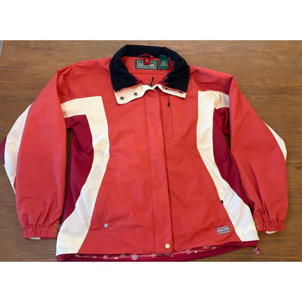 Vintage L.L. Bean Ski Jacket Womens Medium Red Waterproof Hooded Snow Coat 1000m